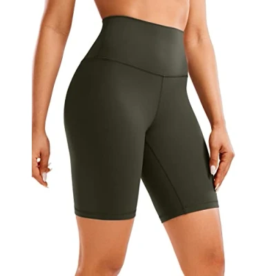 Abbildung von CRZ Yoga Womens Kurze Sporthose Laufshorts Sommer Radlerhose High Waist Fitness Shorts ButterLuxe 20cm Olivgrun 38