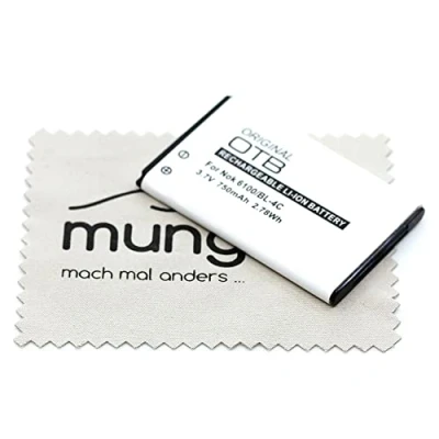 Abbildung von Ersatz Akku passend für MaxCom MM105, MM136, MM143, MM355, MM400, MM422, MM428, MM430, MM435, MM440, MM450, MM460, MM461, MM462, MM560, MM570, MM705, MM710, MM715, MM820 mit mungoo Displayputztuch