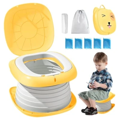 Abbildung von Toilettensitz, Toilettensitz für Junge und Mädchen, Tragbares Klapptöpfchen, Klapptoilette Falttoilette, Toilette Unterwegs, Töpfchen Baby mit Ersatztaschen (Grün) (Gelb)