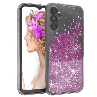 Abbildung von EAZY Case Silikon kompatibel mit Samsung Galaxy A14 5G Bumper Durchsichtig Handyhülle,Flüssig Glitzer Hülle beweglich, Aesthetic, Anti Kratzen, Liquid in Sparkle Lila