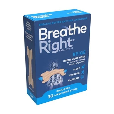 Abbildung von Breathe Right Nasenstreifen Original Large 30s, lindert sofort verstopfte Nase, hilft Schnarchen zu reduzieren, medikamentenfrei, Schnarchhilfe für Männer und Frauen, 30 Stück (1 Stück)