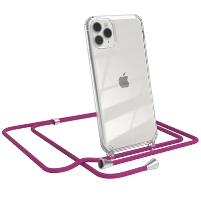 Abbildung von EAZY CASE Handykette kompatibel mit iPhone 11 Pro Max Handyhülle Umhängeband, Handykordel Schutzhülle, Silikonhülle, Hülle Band, Stylische Kette für Smartphone, Pink