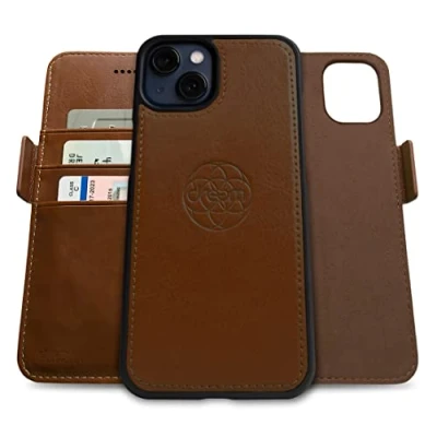 Abbildung von Dreem Fibonacci kompatibel mit iPhone 13 Mini Brieftaschen Etui / 2 in 1 stoßfestes und abnehmbares Folio aus veganem Leder, MagSafe kompatibel, RFID Schutz [Schokolade]