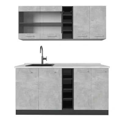 Abbildung von Vicco Singleküche R Line, Beton/Anthrazit, 160 cm, AP Marmor