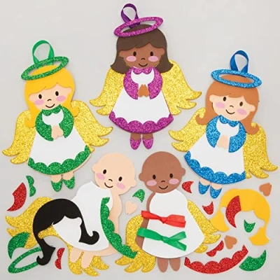 Abbildung von Baker Ross FE923 Engel Dekoration Bastelset Packung mit 8, Weihnachten Bastelsets Für Kinder, Kindergeburtstag Basteln, Weihnachtsbastelideen, Engel, Mittel, Blau, Grün, Lila, Rot