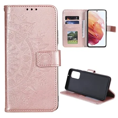 Abbildung von CoverKingz Handyhülle kompatibel mit Samsung Galaxy A73 5G Handytasche Kartenfach Klapphülle Case Handy Hülle klappbar Motiv Mandala Rosegold