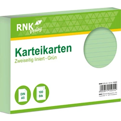 Abbildung von RNKVERLAG 115055 Karteikarten liniert 7 mm, grün, DIN A5, 1 Packung à 100 Karten