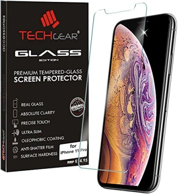 Abbildung von TECHGEAR Schutzfolie kompatibel mit iPhone 11 Pro Displayschutzfolie aus gehärtetem Glas (2.5D Runde Kante) [9H Härte] [Crystal Clarity] [Kratzfest] [Nein Bläschen] kompatible 5,8