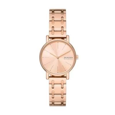 Abbildung von Skagen Signatur Uhr für Damen, Quarzwerk mit Edelstahl oder Lederarmband, Rose Gold Ton, 30MM