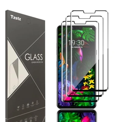 Abbildung von Tzstz Displayschutzfolie aus Hartglas, für LG G8 ThinQ 3D Vollbildabdeckung, Härtegrad 9H, kratzfest, 3 Stück