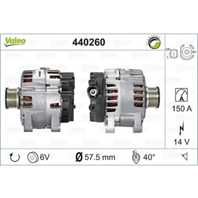 Abbildung von VALEO 440260 Lichtmaschine 14V 150A PEUGEOT: 206 Schrägheck, 308 I 207 CC, CITROËN: Berlingo / First I, C5 III Kombi