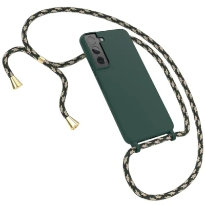 Abbildung von EAZY CASE Handyhuelle mit Kordel zum Umhängen Samsung Galaxy S22 5G Ultra Dünn, Flexibles Silikon, Fallschutz, Guter Griff Handyhülle, Nacht Grün/Grün Camouflage Clips Gold