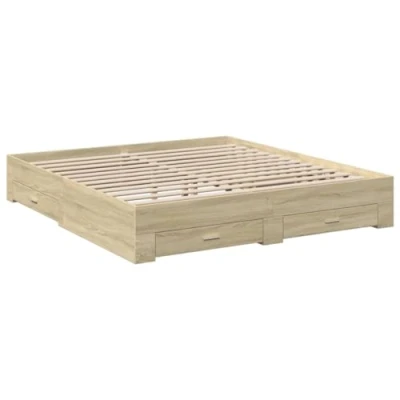 Abbildung von vidaXL Bettgestell, Bettrahmen mit Lattenrost, Bett Gästebett Schubladen, Doppelbett Schlafzimmerbett Schlafzimmermöbel, Sonoma Eiche 180x200cm Holzwerkstoff