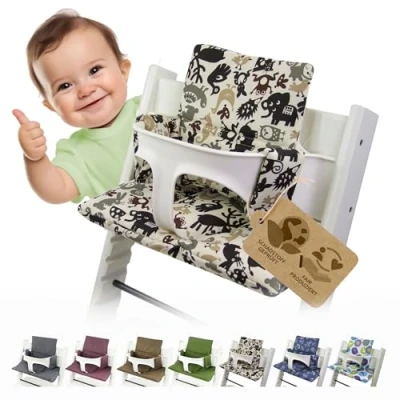 Abbildung von BambiniWelt Sitzkissen Auflage Sitzkissenset für Stokke Tripp Trapp Hochstuhl *20 FARBEN* Ersatzkissen Kissen 2 teilig (Beige Braune Tiere)