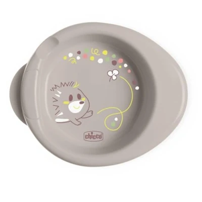 Abbildung von Chicco Warmy Baby und Kleinkindteller für warme Speisen, Thermo Kinderteller Set mit Heißwasserbehälter, Entwöhnungsgeschirr Teller rutschfestem Boden ergonomischem Design, 0% BPA, 6+ M, Grau