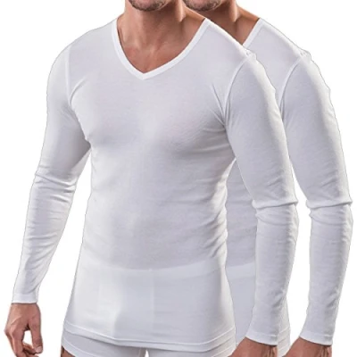 Abbildung von HERMKO 164680 2er Pack Herren Langarm Shirt mit V Ausschnitt aus Baumwolle/Modal, Größe:D 9 = EU 3XL, Farbe:weiß