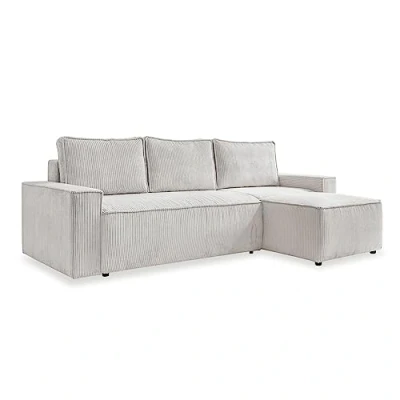 Abbildung von MIUFORM Sofa Cord 250 cm x 156 89 cm, Ecksofa mit Schlaffunktion und Bettkasten Brave Dave Couch L Form Form, Wohnlandschaft Schlaffunktion, Beige