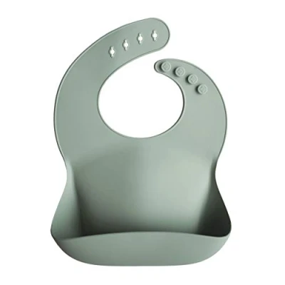 Abbildung von mushie silikon bib für Kinder Lätzchen mit Auffangschale BPA frei wasserdicht Abwaschbar verstellae Passform Sichere &amp; Hochwertige Kleinkinder Baby Cambridge Blue