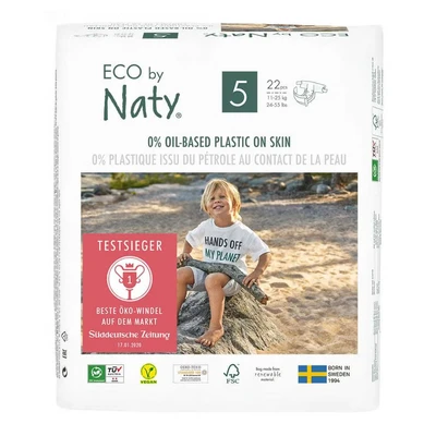 Abbildung von Eco by Naty Premium Einmalwindeln für empfindliche Haut, Größe 5, 11 25 kg, (1 x 22 Stück)