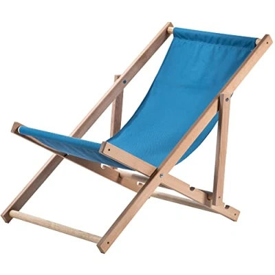 Abbildung von KADAX Liegestuhl, Strandstuhl aus Holz, Sonnenliege bis 120kg, Liege Buchenholz, Holzklappstühle, Strandliege, Klappliege für Strand, Holz Liegestuhl (Blau)