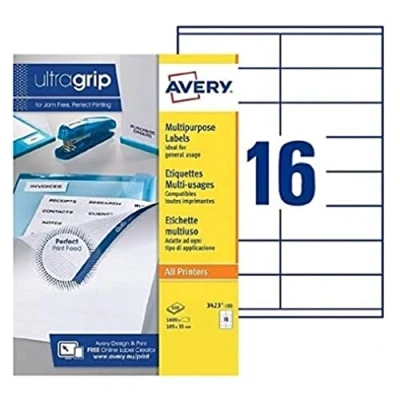 Abbildung von AVERY Boite de1600 étiquettes blanches multi usages 105x35mm ? pour laser. jet d&#039;encre et copieur