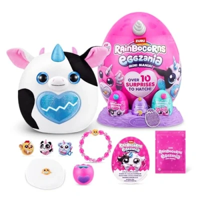 Abbildung von Rainbocorns Eggzania Mini Mania, Cow, by ZURU Plush Surprise Unboxing with Animal Soft Toy, Idea for Girls Imaginary Play (Cow)