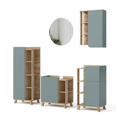 Abbildung von Vicco Badmöbel Set Karen, Sonoma/Blau Grau, 5 Teile