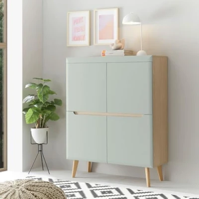 Abbildung von Lomadox Wohnzimmer, Esszimmer Highboard, Schrank, Anrichte in Grün Matt mit Eiche