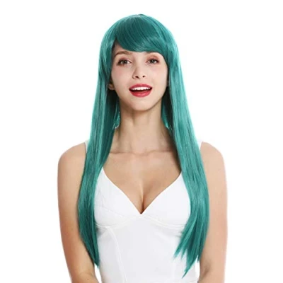 Abbildung von WIG ME UP YZF 41062 BD Damenperücke Perücke Damen Cosplay lang glatt Pony gescheitelt dunkles Türkis Grün