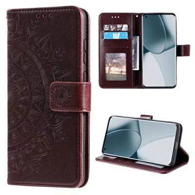 Abbildung von CoverKingz Schutzhülle kompatibel mit OnePlus 10 Pro 5G Handycover Kartenfach Schutztasche Wallet Flip Case klappbar Motiv Mandala Braun