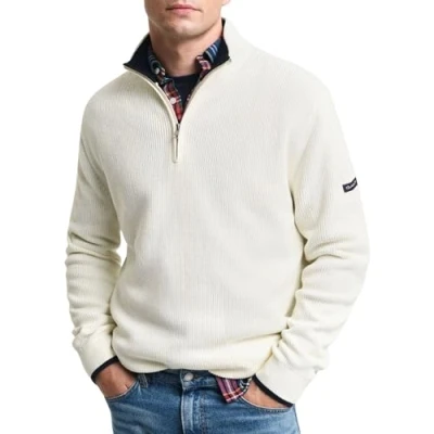 Abbildung von GANT Herren Ribbed Cotton Half Zip Pullover, Cream, Large