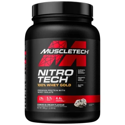 Abbildung von MuscleTech NitroTech 100% Whey Gold Protein Pulver, Isolate Proteinpulver &amp; Peptides, für Männer und Frauen, 5.5g BCAA, 28 Portionen, 908g, Cookies and Cream