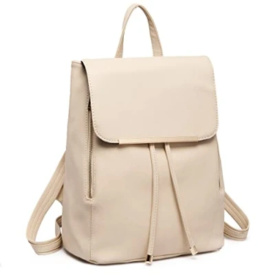 Abbildung von Miss Lulu Rucksack Damen Klein Wasserdicht Cityrucksack Backpack Women Modern PU Leder für Reisen Arbeit Schule (Beige)