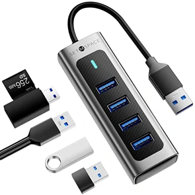 Abbildung von USB Hub, hochwertig SETMSPACE Verteiler, Aluminium 4 Ports Hub 3.0, A für Laptop Grau