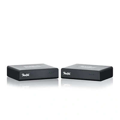 Abbildung von Teufel Subwoofer Wireless Set aus Transmitter und Receiver zur kabellosen Übertragung des Subwofers
