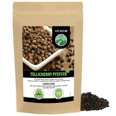 Abbildung von Tellicherry Pfeffer (500g), Tellicherrypfeffer, Pfefferkörner schwarz aus kontrolliertem Anbau, laborgeprüft, 100% rein und naturbelassen