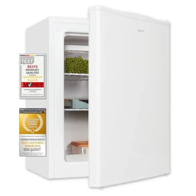Abbildung von Exquisit Mini Gefrierschrank GB60 150E weiss 42 l Nutzinhalt Schwarz Klein und kompakt Türanschlag wechselbar Gefrieren