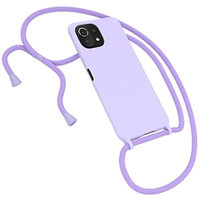 Abbildung von EAZY CASE Premium Silikon Handykette kompatibel mit Xiaomi Mi 11 Lite/Mi Lite 5G / NE Handyhülle Umhängeband, Handykordel Schutzhülle, Silikonhülle Band, Lavendel Lila