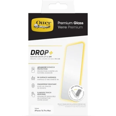 Abbildung von OtterBox Premium Glass Screen Protector for iPhone 14 Pro Max, Tempered Glass, advanced Scratch Protection, Survives Drops up to 3ft, Antimicrobial Protection