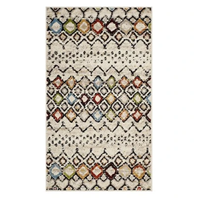 Abbildung von SAFAVIEH Boho Teppich für Wohnzimmer, Esszimmer, Schlafzimmer Amsterdam Collection, Kurzer Flor, Elfenbein und Multi, 91 X 152 cm