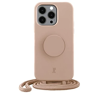 Abbildung von PopSockets x Just Elegance iPhone Hülle Necklace Case Handyhülle kompatibel mit 13 Pro Max Schutzhülle Abnehmbarer Kordel und Fingerhalter (Zartes Apricot)