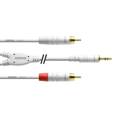 Abbildung von CORDIAL CABLES Y Kabel mit Schulterriemen Stereo Miniklinke/2 RCA 3 m weiß BRETELLE Essentials Mini Jack /