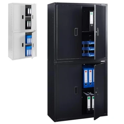 Abbildung von Arebos Aktenschrank Büroschrank Schwarz 180 x 40 90 cm 4 Türen 2 höhenverstellbare Einlegeböden mit Zylinderschloss