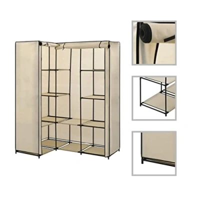 Abbildung von vidaXL Eckkleiderschrank Eck Kleiderschrank Stoffschrank Faltschrank Garderobenschrank Garderobe Schrank Schlafzimmerschrank Schlafzimmer Creme 130x87x169 cm
