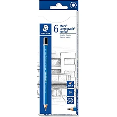 Abbildung von STAEDTLER 100J 2B Jumbo Bleistifte Mars Lumograph jumbo, Sechskantform, hohe Bruchfestigkeit, Qualität Made in Germany, Härtegrad 2B, 6 Stifte Kartonfaltschachtel