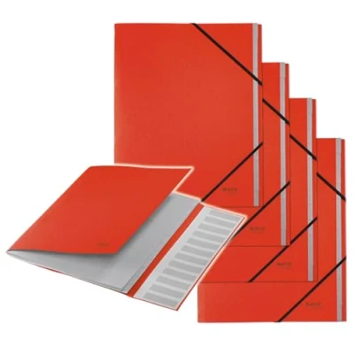 Abbildung von Leitz Recycle Ordnungsmappe A4, 4er Pack, Projektmappe mit 12 Fächern Index, 100 % recycelt &amp; recycelbar, CO2 kompensiert, Umweltfreundlich, Serie, Rot, 39150025