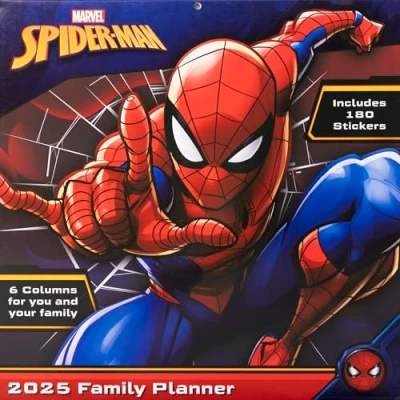Abbildung von Pyramid Spider Man 2025 Familienplaner, 30x30cm, Monatskalender mit 6 Spalten für Termine &amp; Events, Kalender Sticker Sheet, nachhaltig nur Papierumschlag