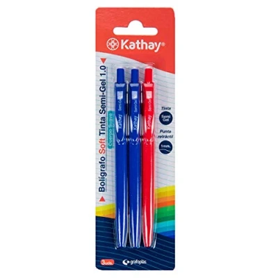 Abbildung von Kathay 86232898 Set mit 3 Kugelschreibern, 2 blau und 1 rot, mm, einziehbar