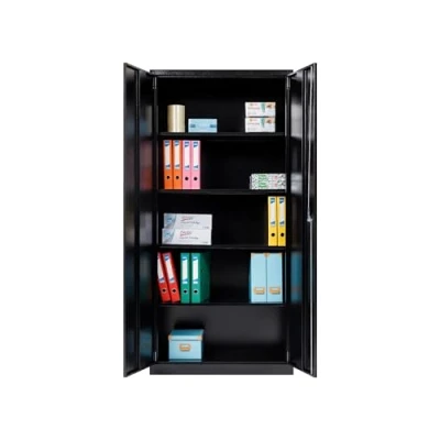 Abbildung von Furni24 Aktenschrank, fertig montiert, 180x80x38cm, Stahlflügeltürschrank Materialschrank, Abschließbarer Spind, Aktenschrank mit 5 Fächern, Werkzeugschrank, Mehrzweckschrank, Universalschrank,schwarz