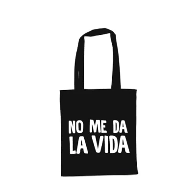 Abbildung von Miss Miserable Tote Bag mit Botschaft No me the life, Schwarz, Stofftasche